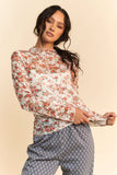 Lightweight Floral Print Mesh Long Sleeve Layering Top