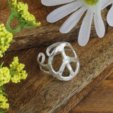 Silver Hammered Peace Sign Ring | Adjustable Boho Band | Handmade in India
