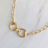 Equestrian Horse Bit Pendant Necklace - Gold Chain Necklace with Extender
