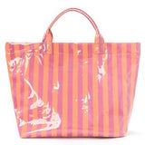Striped Vinyl Tote Bag — Fuchsia Orange