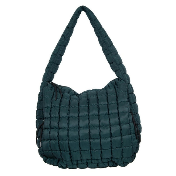 Forest Green Oversized Slouchy Quilted Puffer Puffy Hobo Tote Bag