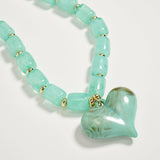 Colorful Beaded Heart Necklace | Multi-Color Barrel Bead Statement Necklace in Mixed Tones