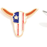 Western Enamel Americana Cow Head Stud Earrings