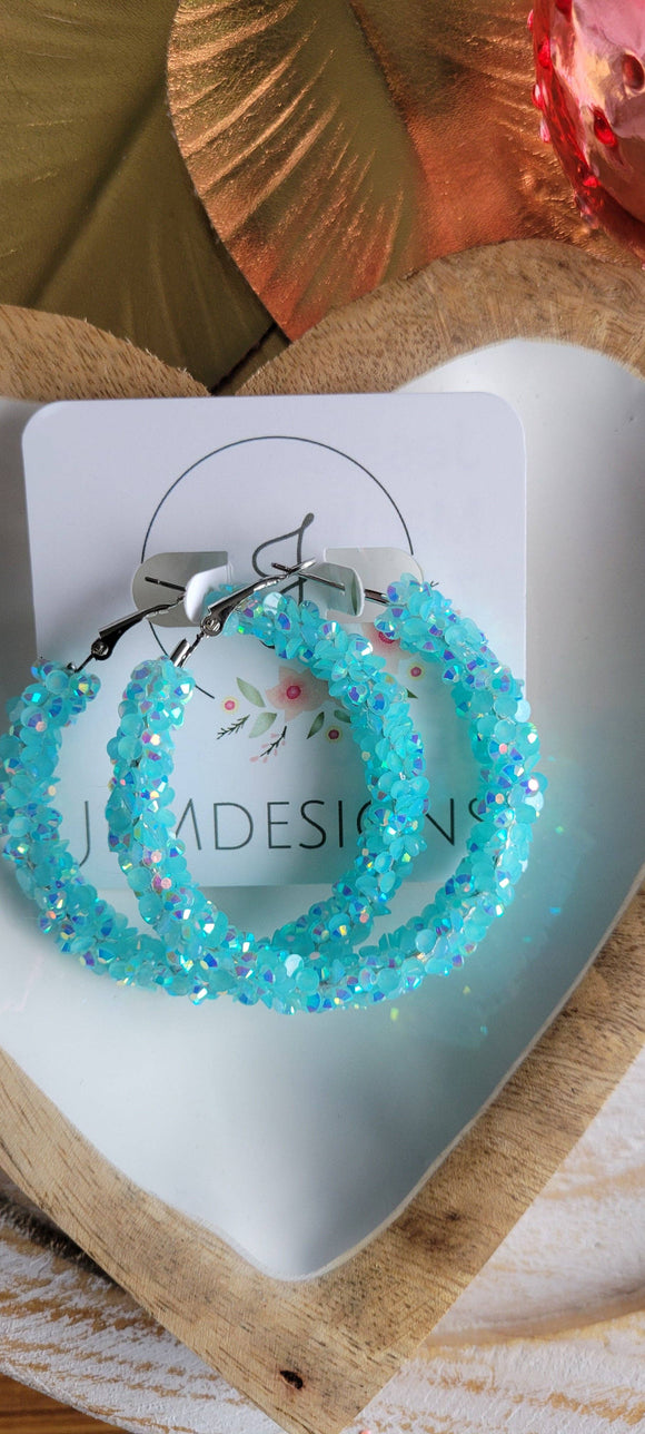 Blue Glitter Hoop Earrings 1.96