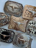 Western Longhorn Belt Buckle – Gold-Tone Openwork, Style 6