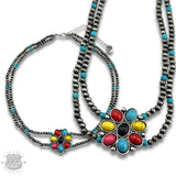 Double Strand Stone Flower Pendant Necklace