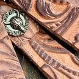 Brown Tooled Leather Keychains Bag Charm Style 4 Accent Silver Round Bull Skull