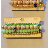 Beaded Stretch Stack Bracelet Set Green Taupe Gold