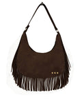 Loretta Chocolate Brown Faux Suede Fringe Shoulder Bag