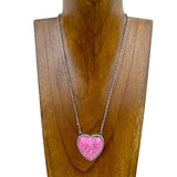 Western Southwestern Hot Pink Stone Heart Necklace