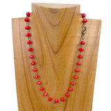 Copper Chain Red Face Cut Crystal Bead Necklace — 17"