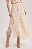 Boho Lace Maxi Skirt – Flowy Sheer Ecru