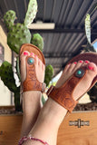 Western Leather Sandals - Turquoise Concho Boho Summer Shoes