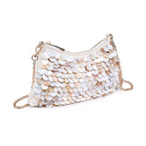 Opalite Iridescent Disc Evening Bag | Ivory Clutch with Chain Strap