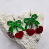 Cherry Heart Acrylic Dangle Earrings