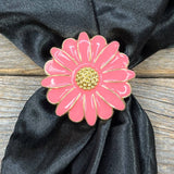 Pink Flower Enamel Western Scarf Slide or Tee Clip