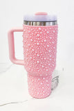 40 oz Pink Pearl Studded Stainless Steel Tumbler with Handle