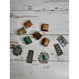 Western Southwestern Hat Hugger Wild Rag Slide Rectangle Flower Etched Concho