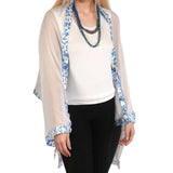 Origami Trim Button Shawl Shrug Wrap White with Melon White Trim