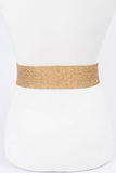 Rhinestone & Metallic Straw Stretch Belt in Gold