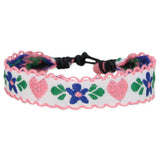 White Floral Embroidered Pull Bracelet – Heart & Flower Design Red