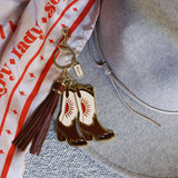 Pink Sunburst Cowgirl Boots Tassel Enamel Keychain Bag Charm