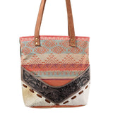Hand-Tooled Leather & Saddle Blanket Upcycled Canvas Tote Bag