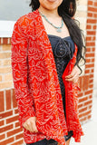 Red Bandana Print Burnout Mesh Kimono Cardigan