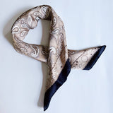 Silky Muse Khaki Paisley Satin Square Scarf