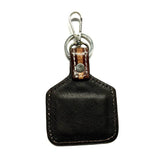 Western Black White Cow Tooled Leather Cattle Tag Key Chain Bag Charm