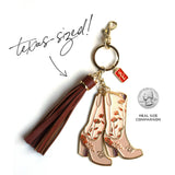 Pink Floral Cowgirl Boots Tassel Enamel Keychain Bag Charm