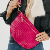 Fuchsia Hot Pink Woven Crossbody Bag