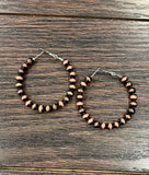 Navajo-Style Copper Bead Hoop Earrings – 6mm Western Bead, 45mm Hoop