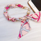 Braided Scarf Chain Wristlet Phone Strap Bag Charm Gold Links