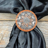 Antiqued Silver and Rust Filigree and Dots Western Western Scarf Slide or Tee Clip