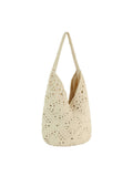 Woven Floral Crochet Slouch Tote Bag Beige