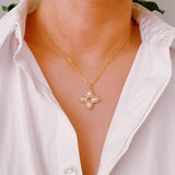 Square Pearl Cross Necklace | Gold Plated