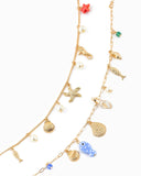 Tidepool Treasure Charm Anklet | Blue Ceramic Fish & Shell