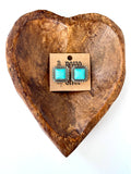 Turquoise Stone Square Stud Earrings — Western Brushed Silver
