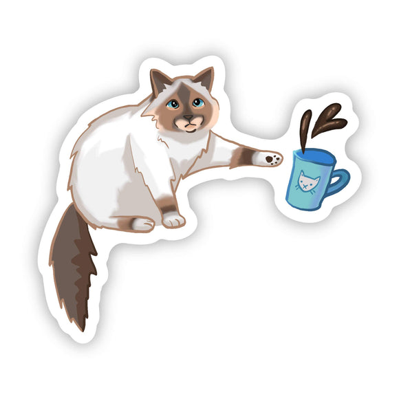 Cat Knocking Over Coffee Vinyl Sticker