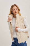 Button Down Quilted Puffer Vest with Pockets Creamy Beige