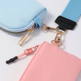 Double Dual Nylon Pouch Wallet Detachable Wristlet Hot Pink Blue