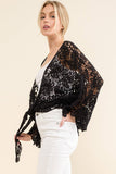 Boho Cotton Lace Tie Front Wrap Lace Top Black