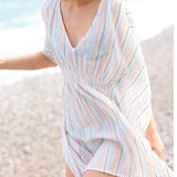 Jessica Lightweight Pin Stripe Swimsuit Cover Up White Multicolor
