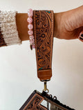 Hand Tooled Leather Wristlet Keychain Key Fob Chunky