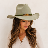 Green & Gold-Tone Beaded Western Hat Band, Adjustable