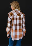 Brown Ivory Bleached Gradient Cotton Plaid Flannel Shacket