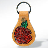 Red Rose Hand-Tooled Leather Keyring