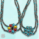 Double Strand Stone Flower Pendant Necklace