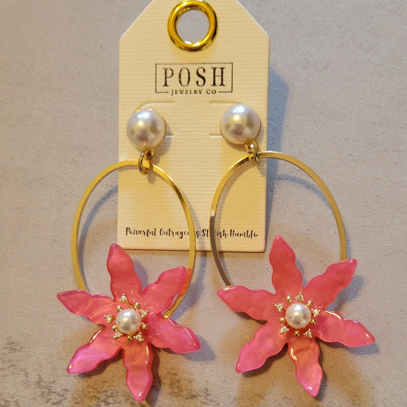 Pink Acrylic Flower Drop Earrings